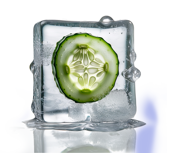 Ice cube with cool cucumber inside cooled by Breezi air conditioning